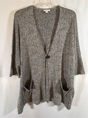 Pure Jill J. Jill Marled Knit Single Button Cardigan Sweater Gray Linen Blend XL